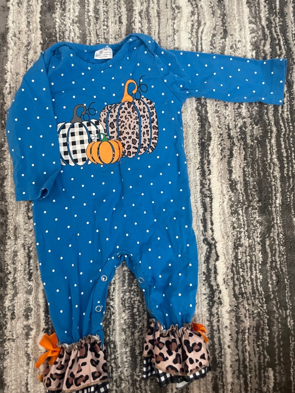 Blue Polka Dot Pumpkin Ruffle One-Piece Romper - Brand: